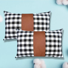 Pillow Covers, Leather & Cotton Cushion Covers (19 × 12 Inch / 1 Pair / 2 Pc)