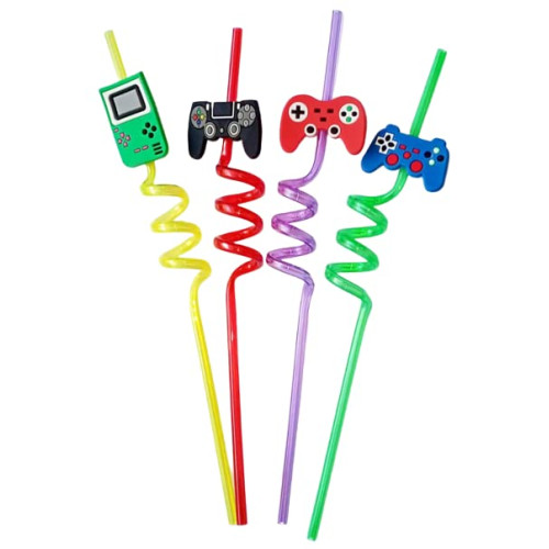 Reusable straws are perfect for kids' summer parties. Plastic Straws Reusable Drinking Straws with Cartoon Decoration for Kids Birthday Party Favors or other summer celebration (4 pc Set)