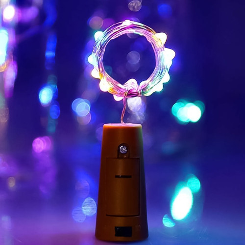 Wine Bottle Cork String Light | Multi LED / 2M Cable Length Copper Wire Battery Operated (Multicolor Light / 1 Pc)